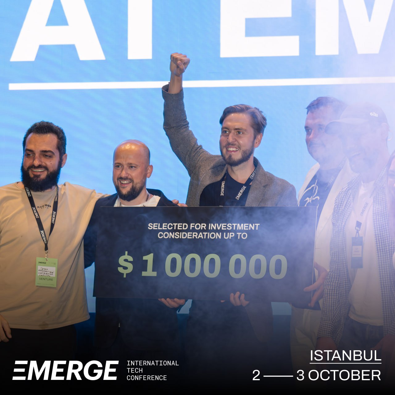 Boomerangme team winning the $1M grand prize at Emerge 2023 in Istanbul
